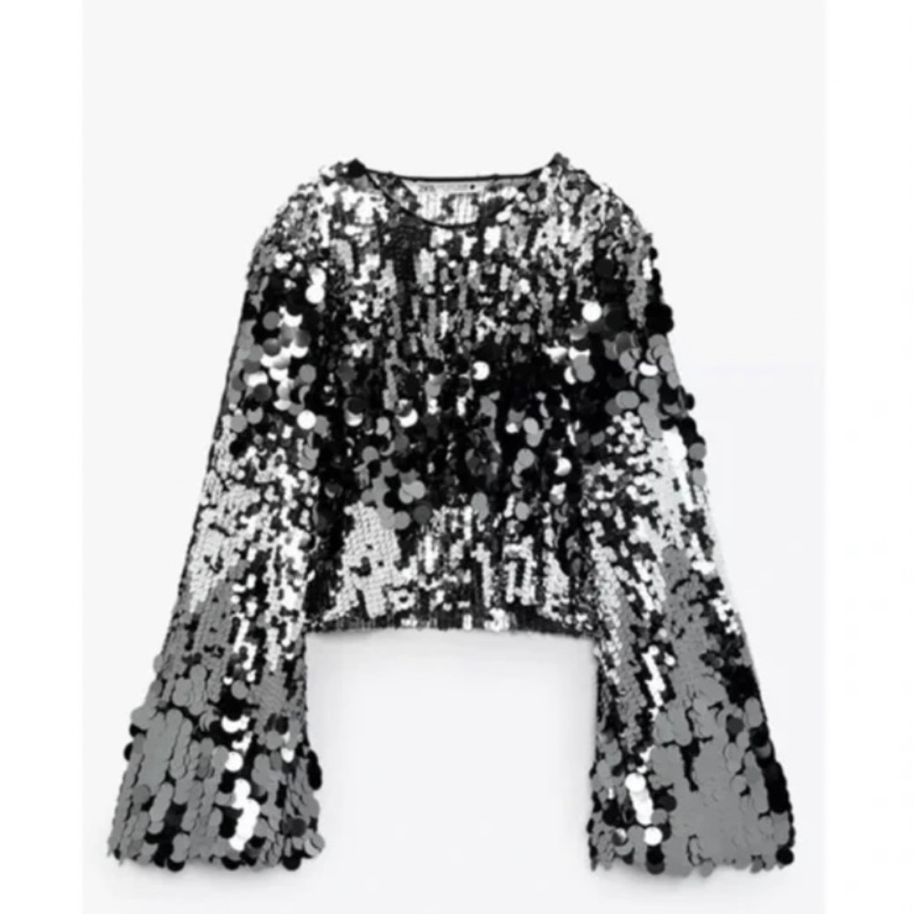 Zara Black and Silver Sequin Crop Top